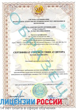 Образец сертификата соответствия аудитора №ST.RU.EXP.00014299-1 Анива Сертификат ISO 14001
